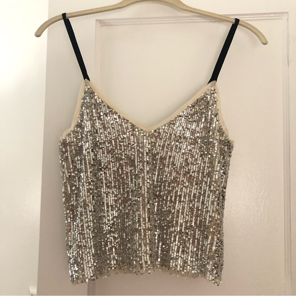 Gianni Bini Mini Silver Sequin Cropped Tank Top. XS - Picture 4 of 11